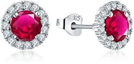 JO WISDOM Ohrstecker Silber 925 Damen Runde Ohrringe Stecker mit 3A Zirkonia Roter Rubin Juli Geburtsstein,Schmuck für Frauen