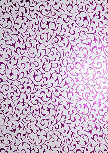 Netuno 5 Blatt Deko-Papier mit Muster 180 x 250 mm 150g Bastelpapier Perlmutt-Weiß mit Spitze in Rosa elegantes Papier handgemacht gemustert für Einladungen Hochzeit Geburtstag Taufe Weihnachten