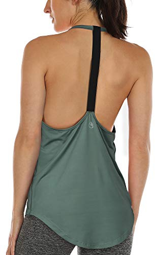 icyzone Damen Fitness Sport Tank Top Ärmelloses Sport Oberteil Yoga Gym Shirt (XL, Smoke Pine)