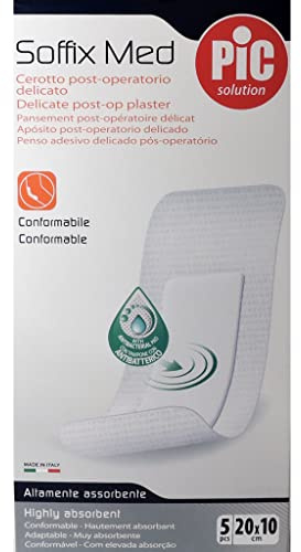 CEROTTO PIC SOFFIX MED IN TNT CON TAMPONE CENTRALE ASSORBENTE STERILE MONOUSO 10X20 CM ANTIBATTERICO 5 PEZZI