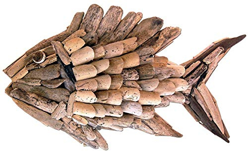 SEESTERN Treibholz Deko mit Fisch (40 cm) Motiv Wanddeko Driftwood Holzdeko /FBA_1730