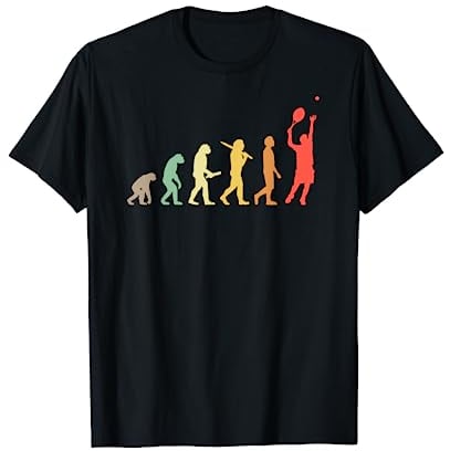 Tennisspieler Geschenkideen Retro Tennis Evolution T-Shirt Schwarz S Klassische Passform Halbarm Crew-Ausschnitt Standardlänge für Herren