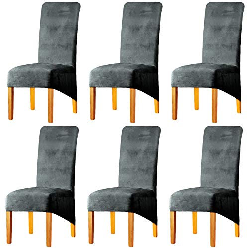 LANSHENG Samt Stuhlhussen 6er Set, Abnehmbare Waschbar Stuhlbezug, Stretch Stuhlhussen für Esszimmerstühle Haus Küche Restaurant (Sliver Grau, 6er Set)