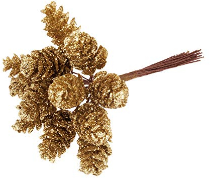 FloristryWarehouse Kleine künstliche Tannenzapfen auf Draht, glitzernd, goldfarben, 72 Stück
