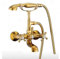 HomeLava Nostalgie Wannenarmatur Gold Retro Wannenbatterie Bad Badewannenarmatur Armatur Zwei Griffe Badewanne Mischbatterie mit Handbrause Wannenmischer mit Brause Wannenhahn