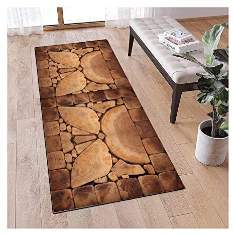 Siunwdiy Teppich läufer Flur 60X200CM, Braun 3D küchenläufer waschbar, Lange Korridor Teppich, Für Flurtreppen Schlafzimmer,rutschfest Schallschutz Türmatte mit 0,6 MM Dickem