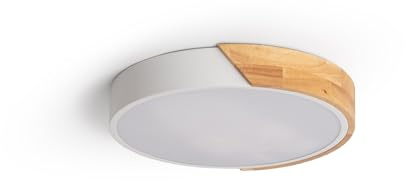 LEDKIA LIGHTING - LED-Deckenleuchte 18W | Rund Ø320mm | CCT Farbtemperatur Wählbar | Für Wohnzimmer, Küche, Schlafzimmer | Aus Holz & Metall, Weiß