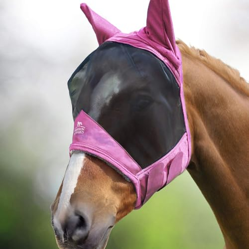 Harrison Howard CareMaster Pro Luminous Pferde Fliegenmaske Standard mit Ohren UV-Schutz für Pferde-Hell-Pink (L)