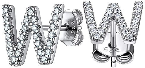 ChainsHouse 925 Sterling A Silber Ohrstecker für Damen Mädchen Initialer Letter Buchstabe W Ohrstecker mit Geschenkebox für Freundin Ehefrau