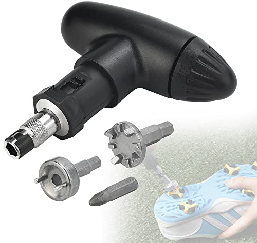 FIGFYOU Kit de herramientas para zapatos de golf: llave universal para tacos y removedor con mango de ABS, llave de perno duradera para todos los picos de golf
