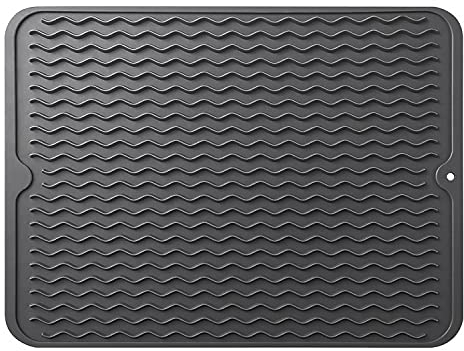 HYAKUSEI Dish Drying Mat, Silicone Quick-Drying Dish Drainer, Board Mat for Kitchen Counter-top Tabletop Accessories, Heat Resistant and Non-Slip Dish Draining Mat, Black