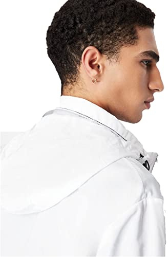 Armani Exchange Men's Lightweight Zip-up Hooded Jacket Windbreaker, White, Small