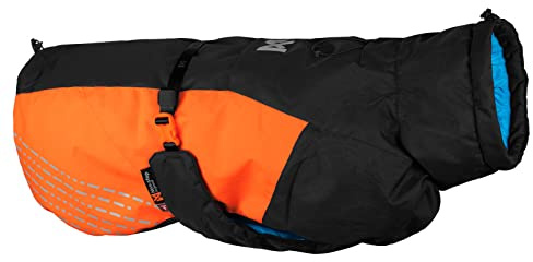 Non-stop dogwear Glacier Jacket 2.0, warme Hundejacke für Winter und kaltes Wetter mit Leinenöffnung und Beinschlaufen, Schwarz/Orange, Größe 45 für mittelgroße Hunde