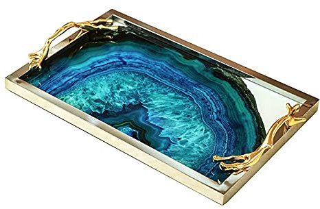 WKXCTS Blue Verre Agate Pierre Modèle Decoration Décoration Salon Salon Table Basse Plateau De Stockage Decoration Plateau (Color : Glass Agate Tray)