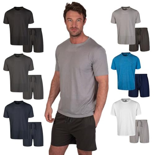 Light & Shade LSSET032 Men's Crew Neck T-shirt and Short Pyjama Set, Grey, S