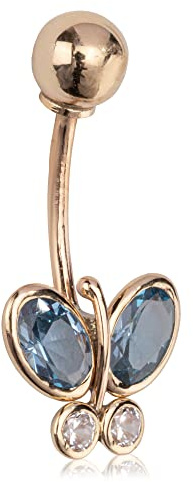 NKlaus Bauchnabelpiercing Schmetterling 9,5mm 333 Gelb Gold 8 Karat Banane Zikonia Pink und Blau