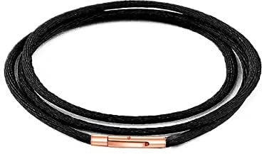 Findout 3mm Black Silk Cord Chain Necklace For Men, Rose Gold Stainless Steel Durable Buckle Snap Clasp Hyponic Rope Chain Necklace For Women Girl Boy With Free Steel Silk Chain 14-36inch (36)