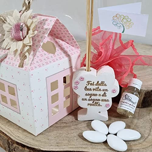 Profumatore bomboniere albero della vita frase incisa completo di kit di confezionamento (profumatore frase strass rosa)