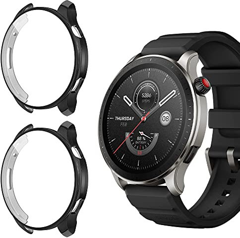 Niboow Funda [2-Piezas] Compatible con Amazfit GTR 4, con Protector de Pantalla, Protección Completa Carcasa para, TPU antirrayas Protectora para Amazfit GTR 4 - Negro + Negro