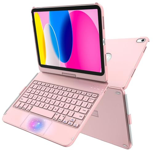 GGH Touchpad Keyboard Case for iPad11th (A16, 2025) &10th Generation,Multi-Touch Trackpad Keyboard Case with Apple Pencil Holder,360° Rotatable Protective Cover for iPad11th & iPad 10th Rose Gold