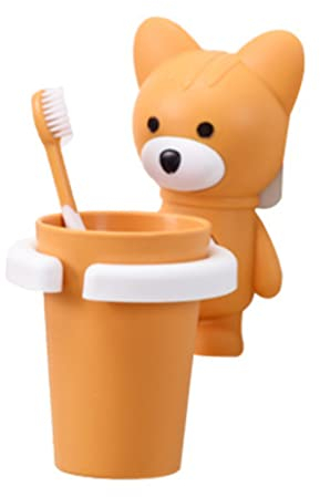 Sanfiyya Soporte de Cepillo de Dientes Infantil con Dibujos Animados de Zorro, Organizador de Pasta de Dientes, Taza de Enjuague y Succión para Baño