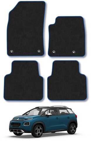 Citroen C3 Aircross (2017-2024) Carpet Car Mats | Blue Edge Trim Tailored Fit Floor Mats Full Coverage Protection Accessories Easy Clean Anti Slip Made in the UK