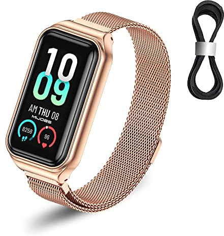 SeNool Bracelet Compatible avec Amazfit Band 7, [Bande de Remplacement] [Usure et Résistant à la Corrosion], Acier Inoxydable Maille Métal Band Compatible avec Amazfit Band 7 - Or Rose