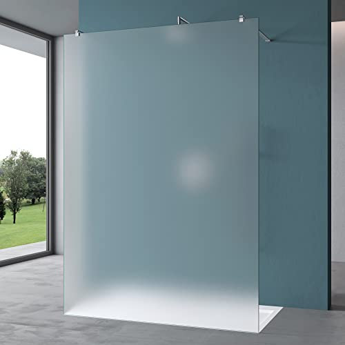Mai & Mai Duschwand Duschabtrennung 2 Haltestange für Walk-In Dusche 120cm 10mm ESG-Sicherheitsglas vollflächig Satiniert mit Nanobeschichtung Rechteckiger Stabilisator Bremen02VS+2