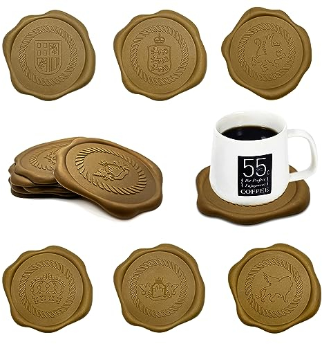 TOTHDATE 6er-Set Wachssiegel Untersetzern, Funny Untersetzern rutschfeste Getränkeuntersetzer Kaffee Tee Untersetzer Neuheit für Getränke Bars Cafés Home Pub Themen Partys