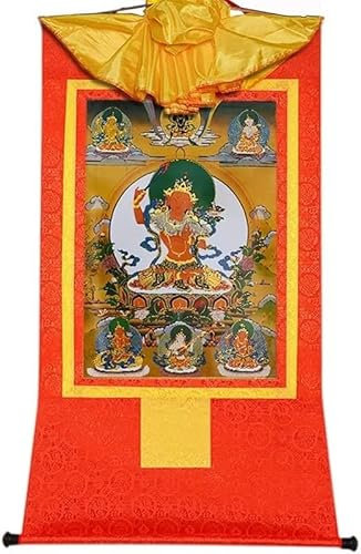 Tibetische Tangka, Rollen von Tangka, Fünf Formen von Manjusri (Weisheitsbuddha, sanfte Herrlichkeit), Thangka-Brokat, for Zen (Farbe: Blau, Größe: Klein (35 cm x 27 cm) (Farbe: Blau). (Color : Red,