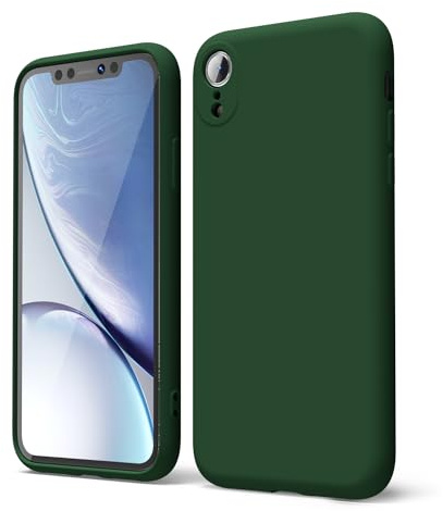oakxco for iPhone XR Phone Case Liquid Silicone, Thin Slim Soft Rubber Gel TPU Plain Simple Cover for Women Girl Cute, Matte Solid Color, Dark Green