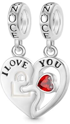 GNOCE I LOVE YOU Key Lock Couple Pendant Dangle Charm Sterling Silver Charm Fit Bracelet/Necklace Jewellery Gift for Women Girls Wife Daughter