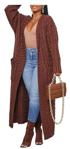 Shuanghao Cardigan-Cappotto Caldi-Invernali Tinta-Unita Lunghi-Oversize Donna - Maglioni a Maglia con Scollo a V di Moda Tempo Libero a Maniche Lunghe Cappotti Morbido con Tasche Donna caffè M