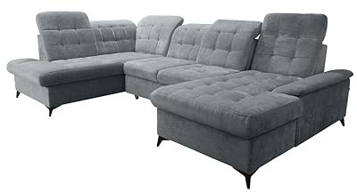 Robin Inspire Ecksofa Mit Schlaffunktion 2 Bettkasten U Form Sofa Eckcouch Schlafcouch Freistehend Verstellbare Sitztiefe Rückenhöhe Neo 343 x 210 x 90 cm Links Dunkelgrau