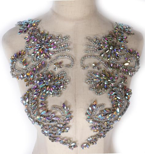 Labellezalady AB Color Luxury Look Lucido Full Strass su Tulle Fatto a Mano Coppia di Applique Patch per Prom Dress Cinture Artigianato Artigianato Decorazione di cucito