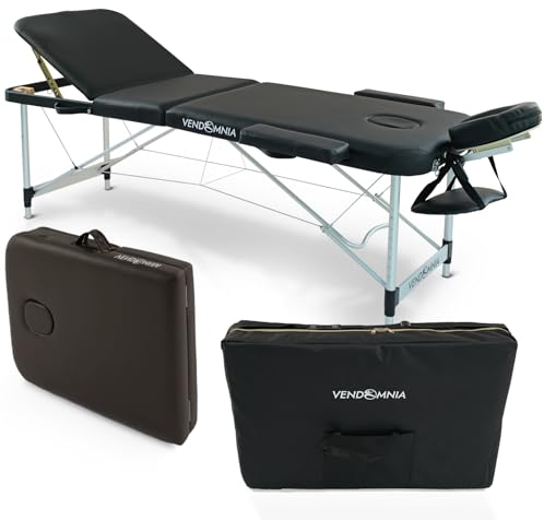 VENDOMNIA Mobile Massageliege - Aluminium mit 3 Zonen höhenverstellbar inkl. hochwertiger Kopfstütze Tasche Armlehnen - Farbwahl Klappbar, Massagetisch Massagebett Massagebank Behandlungsliege