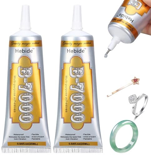 B7000 Jewelry Glue 2PCS Multipurpose Clear Adhesive for Rhinestones Beads, Fabric, Metal, Nail Art, Wood, Glass, Jewelry Making, DIY Crafts Super Strong and Waterproof(2 * 25ml/0.84 fl oz)