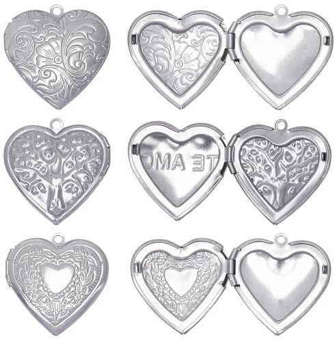 SUNNYCLUE 1 Box 12 Stück 3 Stile Herz Medaillon Anhänger Bilderrahmen Anhänger Edelstahl Zum Öffnen Gedenkfotos Bild Silberner Medaillon Anhänger Zur Schmuckherstellung Charms Zubehör DIY Halskettenba