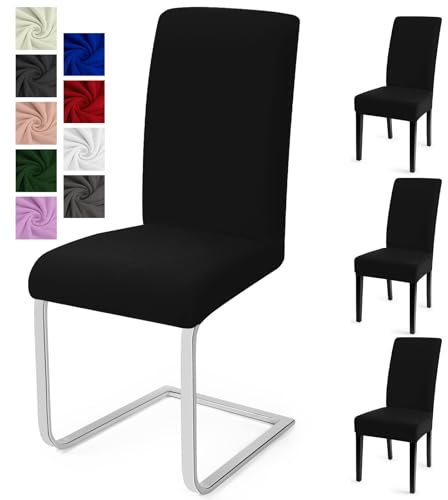 Fundas Sillas de Comedor Pack de 4 Cubiertas de Sillas Fundas para Sillas Modern Fundas Sillas Comedor Lavables Cubiertas para Sillas Fundas Elásticas para Boda, Hogar, Hotel (Negro, Pack de 4)-C