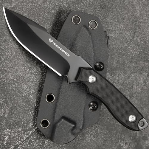 DRACHENADER Jagdmesser klinge feststehend kleines feststehendes messer survival outdoor Messer Zweihandmesser 9cm (C- schwarze Klinge + schwarzer Griff)