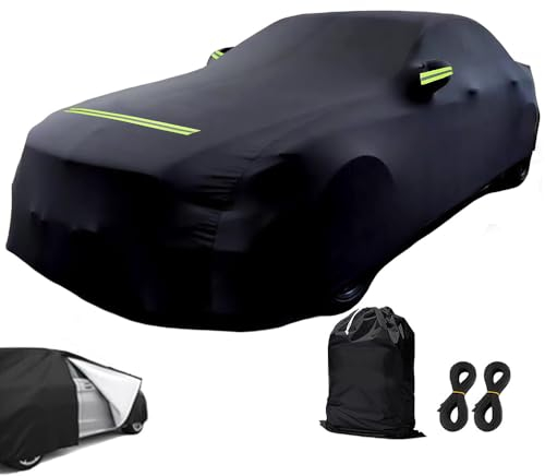 Autoabdeckung Winter Vollgarage Auto Abdeckplane Staubdicht Wasserdicht Autohülle Autoplane Schwarz Car Cover Sedan Autohülle für 420-530 (465×180×150cm)