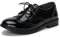 Scarpe Brogue da donna con punta ad ala Oxfords in pelle verniciata con lacci tacco basso décolleté business appartamenti signora vintage brogue, Nero vernice, 38 EU