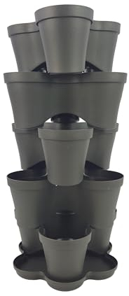 Plana vaso impilabile Roma, in polipropilene con sottovaso, vaso multistrato tridimensionale, vaso per fragole, fioriera da esterno ed interno, tris vasi giardino verticale (ANTRACITE, 5 VASI)