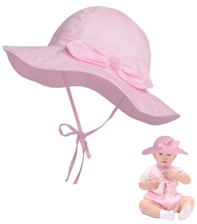FUIPVGI Rose Chapeau Bebe Fille,Chapeau Bébé Fille Nœud Large Bord Chapeau,Chapeau de Coton Réglable,Chapeau d'été Ajustable avec Protection Solaire pour la Plage Pique Nique(Rose)