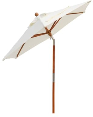 KXWOQ3ED 180cm Terrassenschirm Sonnenschirm, Kleiner Holz Gartenschirm Balkonschirmmit Neigung, UV-Schutz Strandschirm(Color:White)