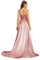 Misshow Robe de Soirée Demoiselle d'honneur Longue Maxi avec Traine en Satin Evasée pour Cocktail Mariage Rose L
