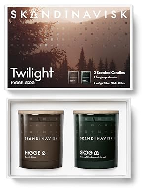 Skandinavisk Twilight Geschenkset mit 2 Mini-Duftkerzen, SKOG 'Wald' und Hygge 'Gemütlichkeit', Vegane Formel, 2 x 60 g