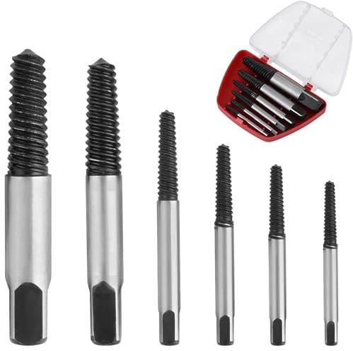 6 Pcs/Set Screw Extractor Kit, Damaged Screw Bolt Extractor Set, Removal Tool Kit Stripped Screw Remover Drill Bit Set, for 1/8 to 1 Inch Thread Broken Stud, Screw,Thread, Nut