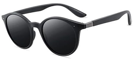 Boolavard Runde Polarisierte Sonnenbrille für Herren und Damen im Vintage-Stil mit UV400-Schutz (Schwarz/Schwarz)
