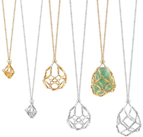 UNICRAFTALE 6 Pièces 3 tailles Support de Collier Cristal Réglable Acier Inoxydable Collier Porte-Pierre Vide Porte-Collier en Cristal Cage de Collier en Cristal pour Pierres Précieuses pour Bijoux